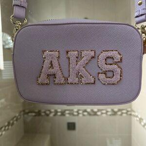 Stoney Clover Lane-small crossbody bag-lilac-glitter varsity letters
